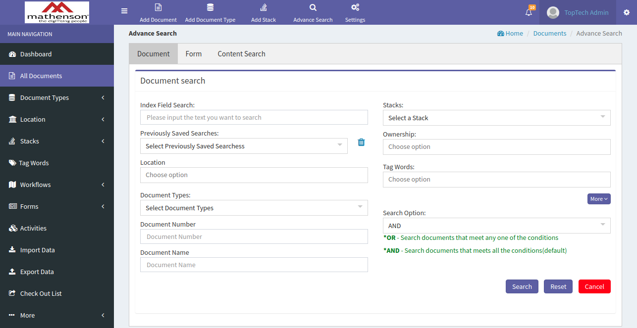 Advance Search Page